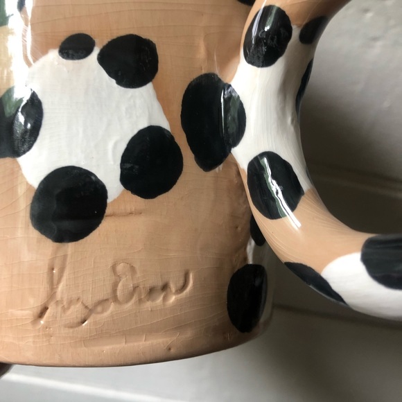 NWOT New LUX EROS Handmade Tan Round Handle Spotted Leopard Artsy Ceramic Mug - Picture 8 of 17